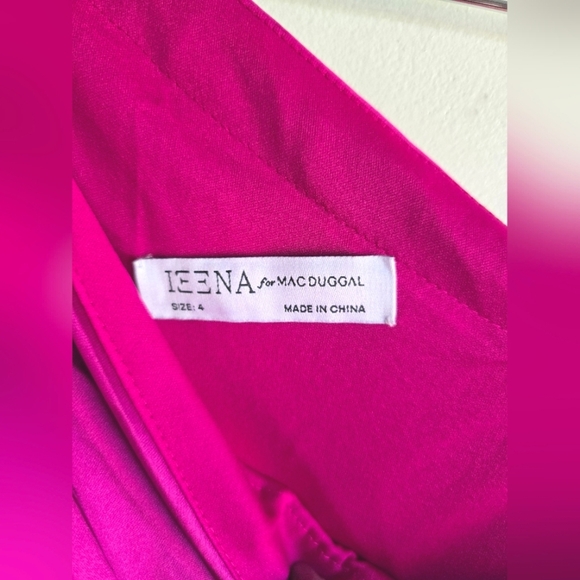 Ieena for Mac Duggal, Gathered One Shoulder Satin Faux Wrap Gown,Berry, 4 -NEW! - Picture 9 of 12